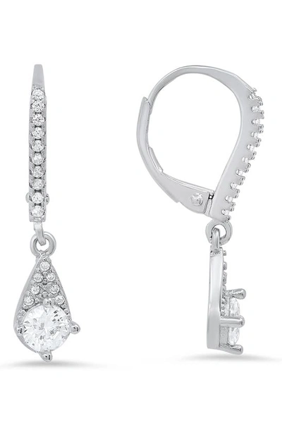 Queen Jewels Cz Drop Leverback Earrings In Silver