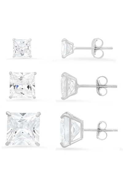 Queen Jewels 3-pack Cz Stud Earrings In Silver