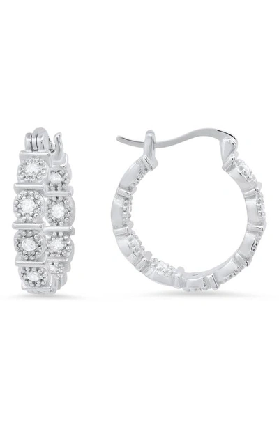 Queen Jewels Cz Floral Hoop Earrings In Silver