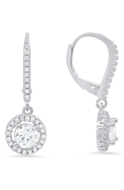Queen Jewels Halo Cz Leverback Earrings In Silver