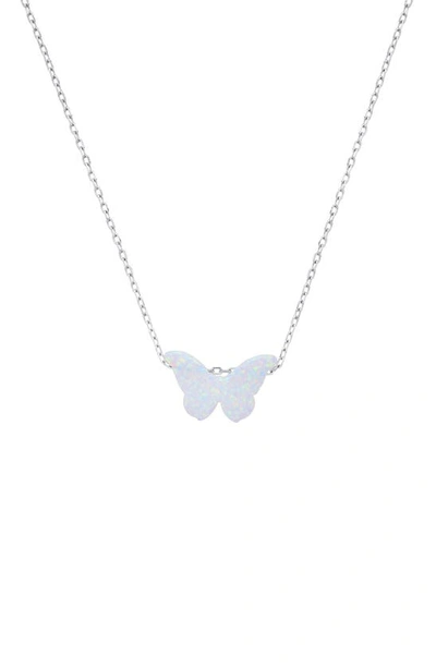 Queen Jewels Opal Butterfly Necklace In Opal/silver