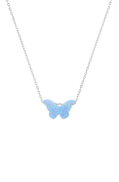 Queen Jewels Opal Butterfly Necklace In Blue Opal/silver