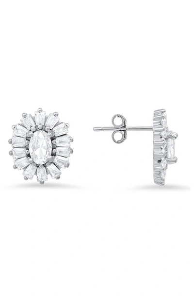 Queen Jewels Cz Halo Stud Earrings In Silver