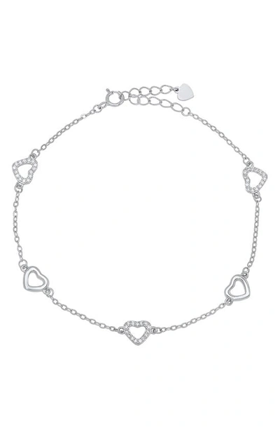 Queen Jewels Sterling Silver Cubic Zirconia Heart Station Bracelet
