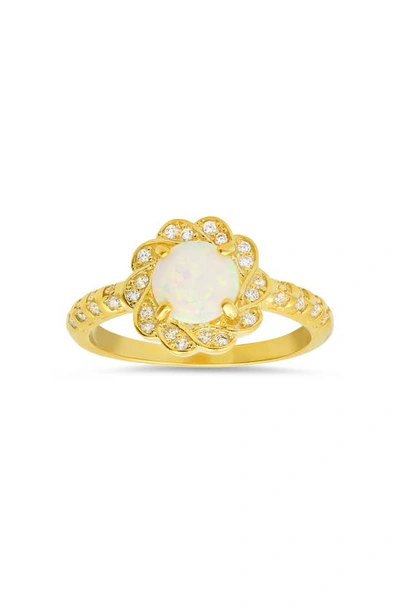 Queen Jewels Opal & Cz Flower Ring In Gold