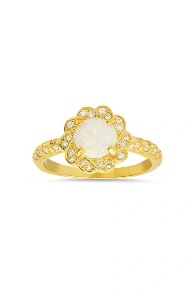 Queen Jewels Sterling Silver Opal & Cz Flower Ring In Gold