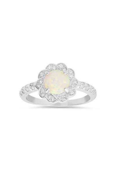 Queen Jewels Opal & Cz Flower Ring In Silver