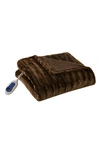 Beautyrest Faux Fur Heated Throw Blanket In Brown