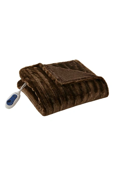 Beautyrest Faux Fur Heated Throw Blanket In Brown