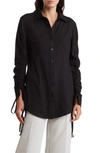 Patrizia Luca Ruched Sleeve Button-up Shirt In Black