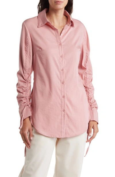 Patrizia Luca Ruched Sleeve Button-up Shirt In Pink