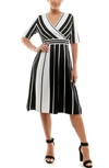 Shop Nina Leonard Stripe Elbow Sleeve Sweater Dress In Blkivy
