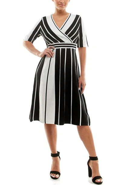 Nina Leonard Stripe Elbow Sleeve Sweater Dress In Blkivy