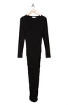 Good American Ruched Square Neck Long Sleeve Body-con Dress In Black001