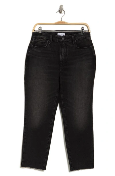 Good American Good Girlfriend High Waist Raw Hem Jeans In Black225