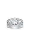 Queen Jewels Set Of 3 Sterling Silver Round Cubic Zirconia Halo Ring & Pavé Bands In Silver