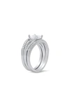 Queen Jewels Set Of 3 Sterling Silver Round Cubic Zirconia Solitaire & Pavé Band Rings In Silver