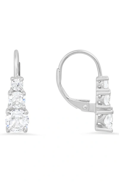 Queen Jewels Triple Cz Leverback Earrings In Silver