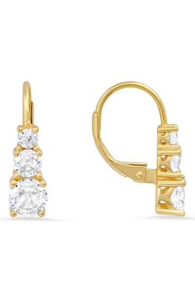 Queen Jewels Triple Cz Leverback Earrings In Gold