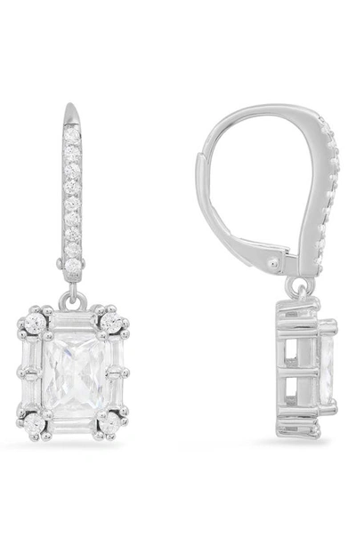 Queen Jewels Emerald Cut Drop Earrings In Silver