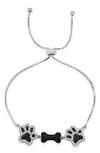 Queen Jewels Sterling Silver Cubic Zirconia Doggy Paw & Treat Slider Bracelet In Silver