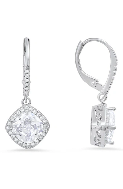 Queen Jewels Cushion Cut Drop Earrings In Silver