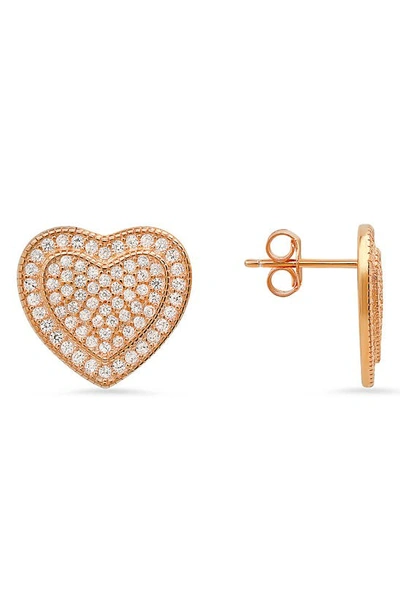 Queen Jewels Cz Pavé Heart Stud Earrings In Rose Gold