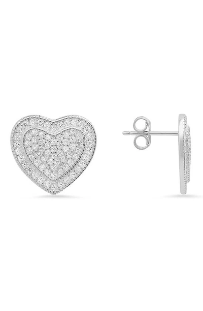 Queen Jewels Cz Pavé Heart Stud Earrings In Silver