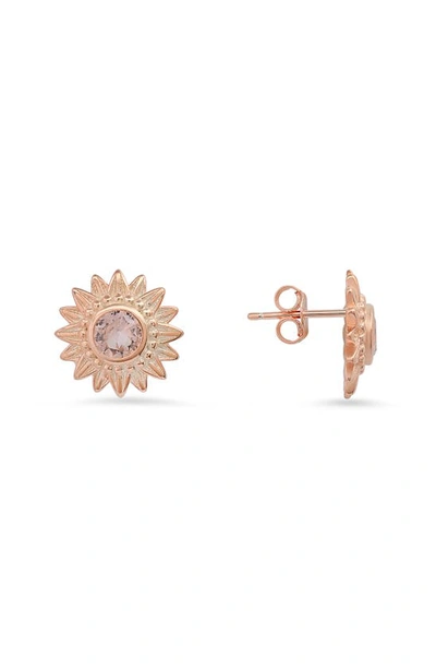 Queen Jewels Cz Flower Stud Earrings In Rose Gold