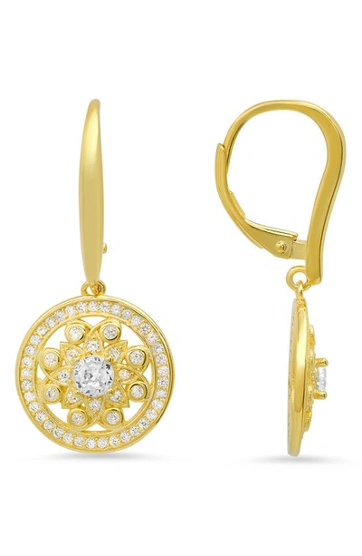 Queen Jewels Cz Pavé Disc Drop Earrings In Gold