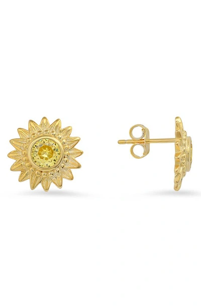 Queen Jewels Cz Flower Stud Earrings In Gold