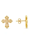 Queen Jewels Cz Pavé Cross Stud Earrings In Gold