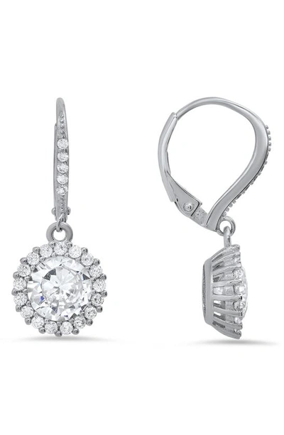 Queen Jewels Cz Halo Drop Earrings In Silver