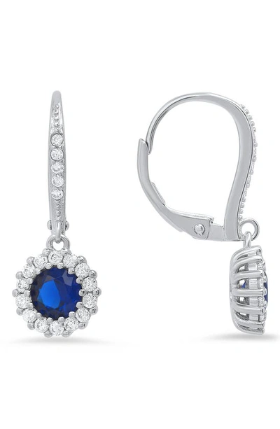 Queen Jewels Cz Halo Drop Earrings In Blue