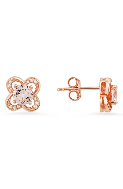 Queen Jewels Cz Flower Stud Earrings In Rose Gold