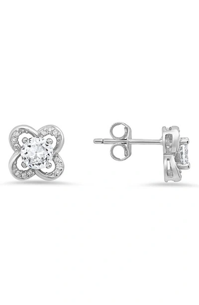 Queen Jewels Cz Flower Stud Earrings In Silver