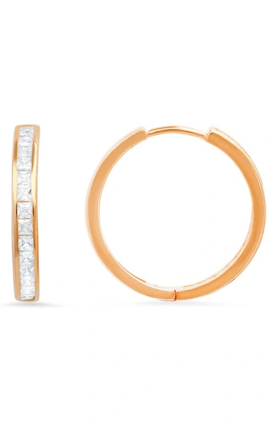 Queen Jewels Cz Channel Hoop Earrings In Rose Gold