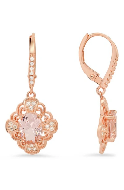 Queen Jewels Filigree Cz Drop Earrings In Rose Gold