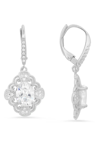 Queen Jewels Filigree Cz Drop Earrings In Silver