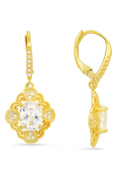 Queen Jewels Filigree Cz Drop Earrings In Gold