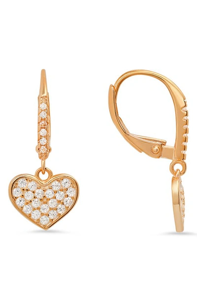 Queen Jewels Cz Pavé Heart Drop Earrings In Rose Gold