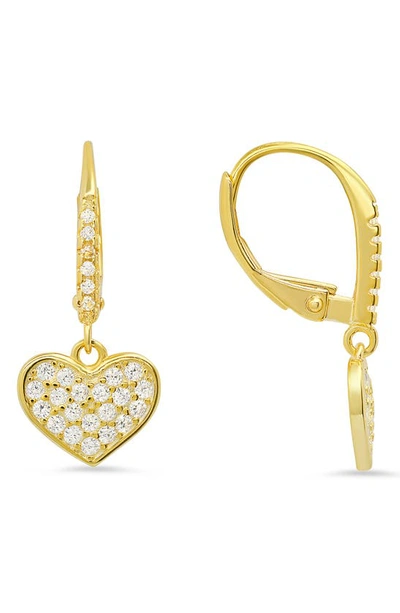 Queen Jewels Sterling Silver Cz Pavé Heart Drop Earrings In Gold