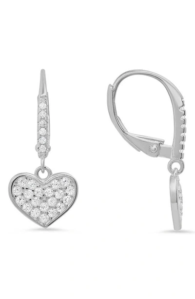 Queen Jewels Cz Pavé Heart Drop Earrings In Silver