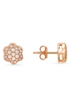 Queen Jewels Sterling Silver Cz Pavé Stud Earrings In Rose Gold