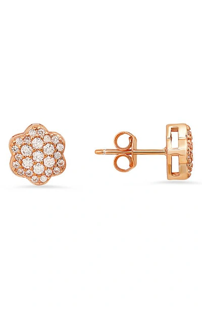 Queen Jewels Sterling Silver Cz Pavé Stud Earrings In Rose Gold