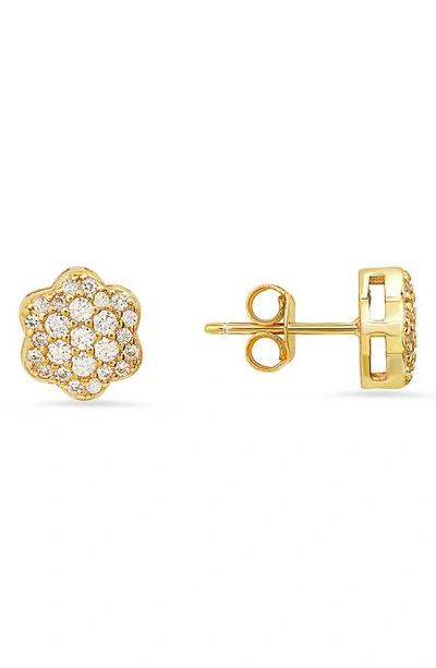 Queen Jewels Sterling Silver Cz Pavé Stud Earrings In Gold