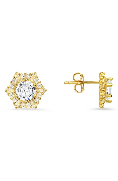 Queen Jewels Cz Hexagon Stud Earrings In Gold