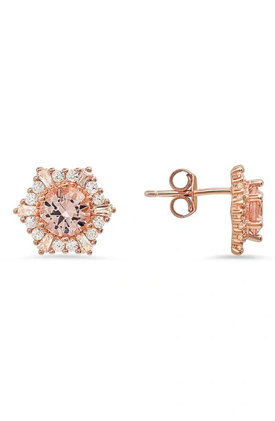 Queen Jewels Cz Hexagon Stud Earrings In Rose Gold