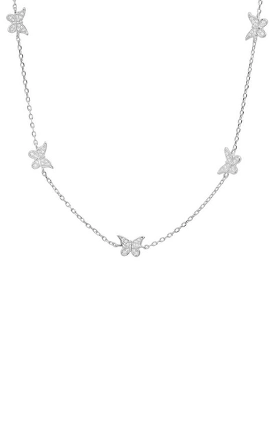 Queen Jewels Cz Butterfly Station Necklace In Silver