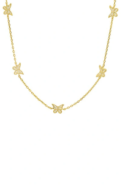 Queen Jewels Cz Butterfly Station Necklace In Gold
